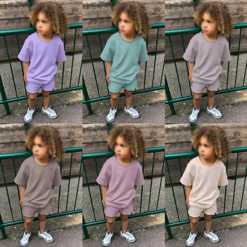 Summer Kids Sports Style 2pcs Tracksuits T-shirt